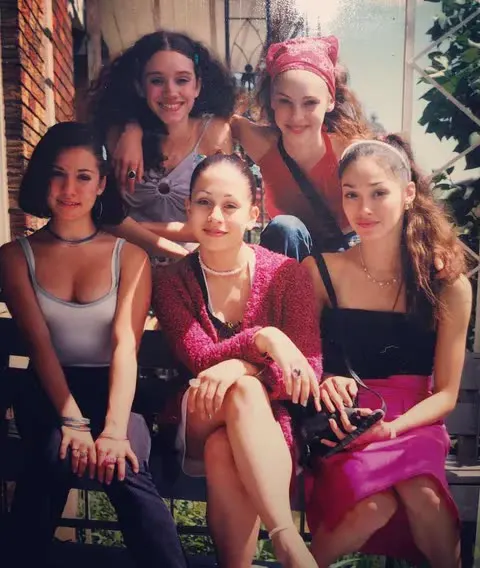 Vintage photo of five young women sitting side by side